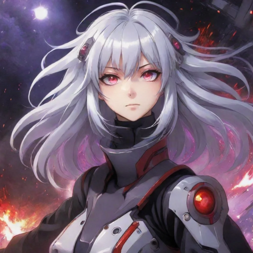aitrending mecha pilot red purple eyes silver hair anime space background explosions good looking fantastic 1
