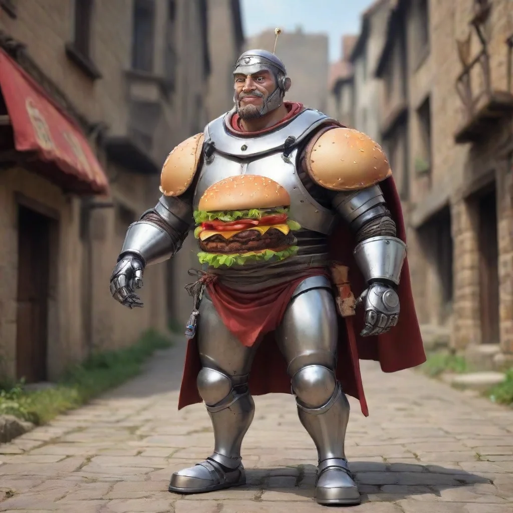 trending medieval cyborg cartoon hamburger man good looking fantastic 1