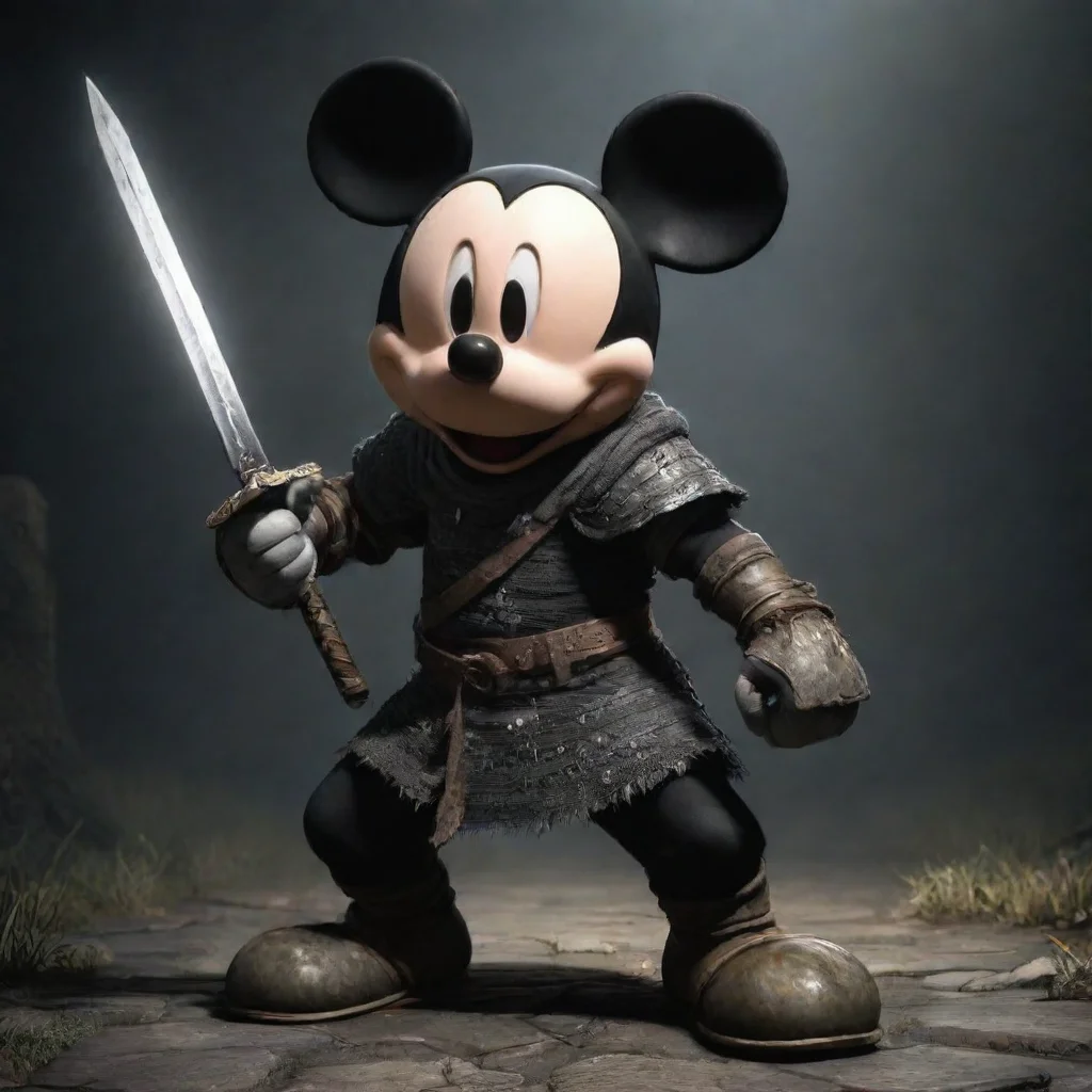 trending mickey mouse fearsome epic dark souls world hd aesthetic epic strong pose warrior good looking fantastic 1