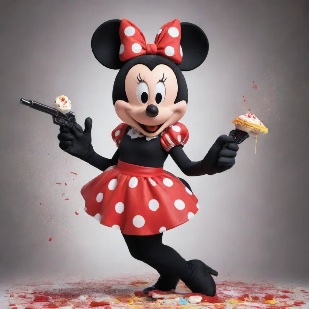 aitrending minnie mouse from disney with black gloves and gun and mayonnaise splattered everywhere good looking fantastic 1