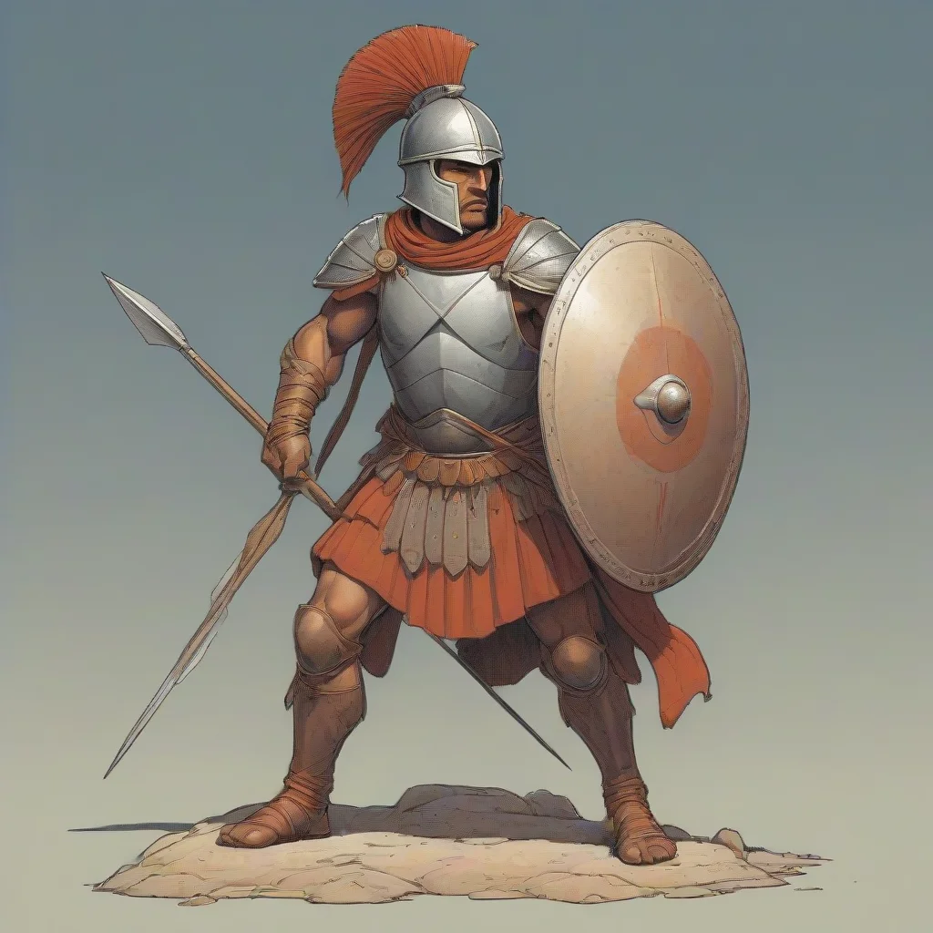 trending moebius style illustration of a hoplite wearing a spear and shield good looking fantastic 1