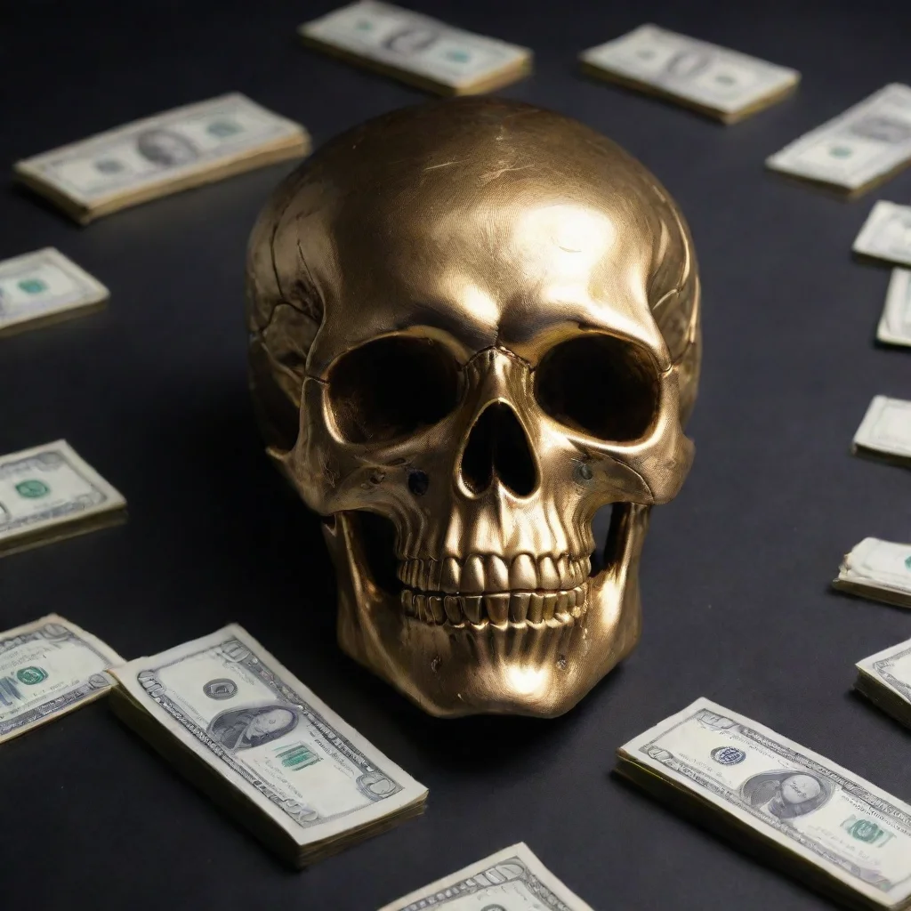 aitrending money that is a gold skull on a black background   and has 1000 in the corner inside the money good looking fantastic 1