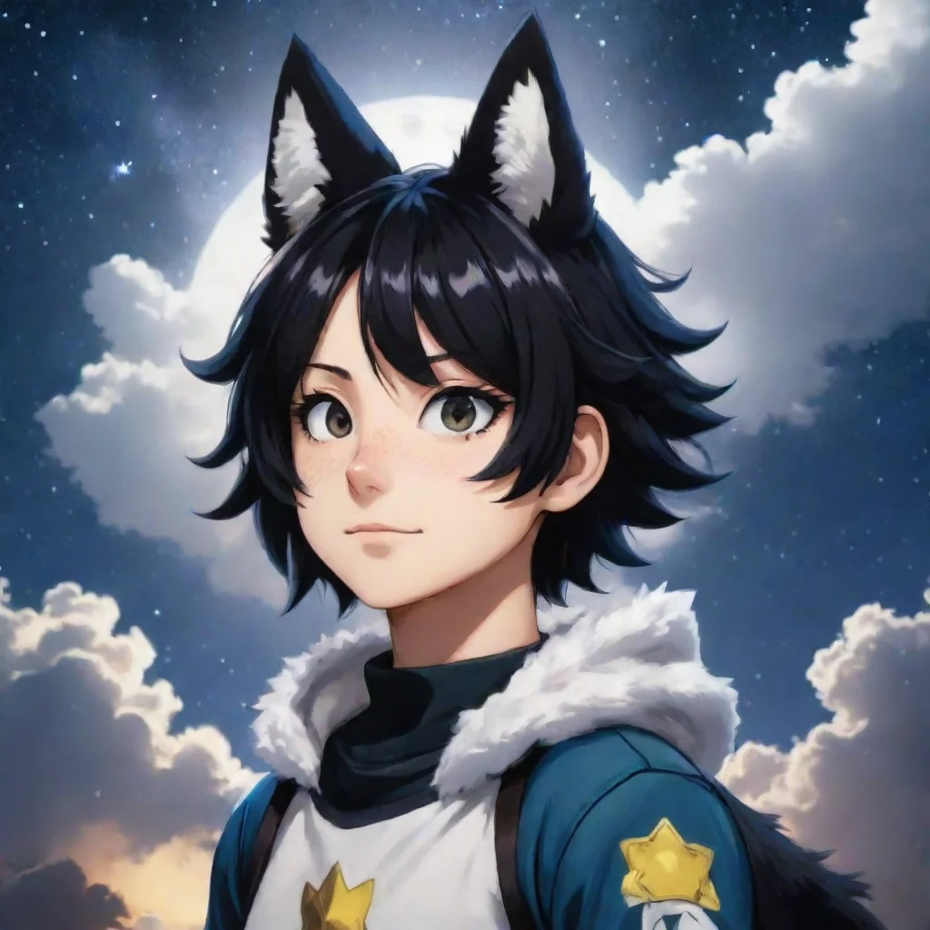 aitrending my hero academia character with black hair%2C wolf ears and tail%2C and starry clouds good looking fantastic 1