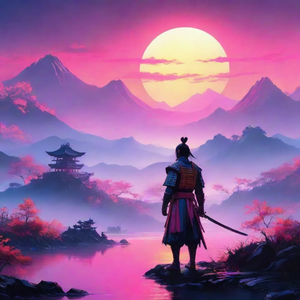 trending neon landscape samurai lovely picturesque looking at sunrise good looking fantastic 1