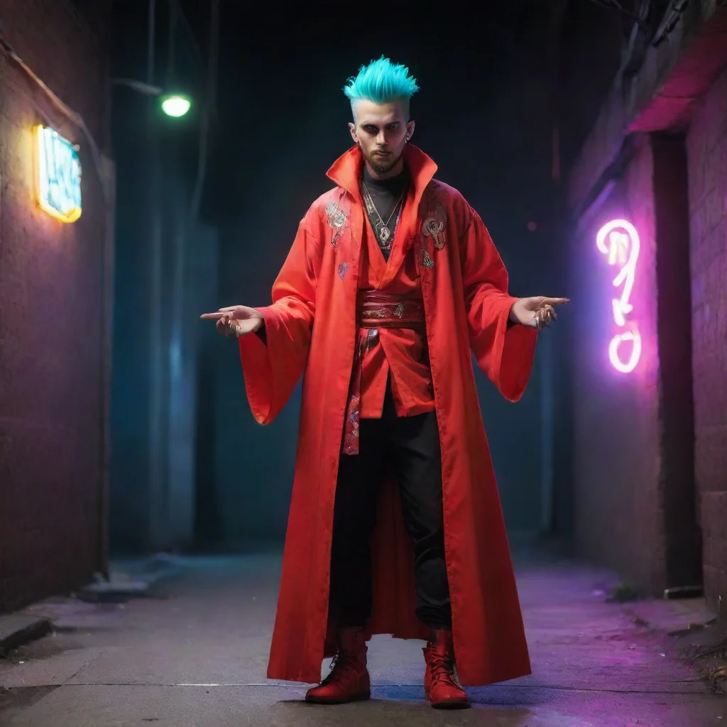 trending neon punk wizard with a red robe good looking fantastic 1