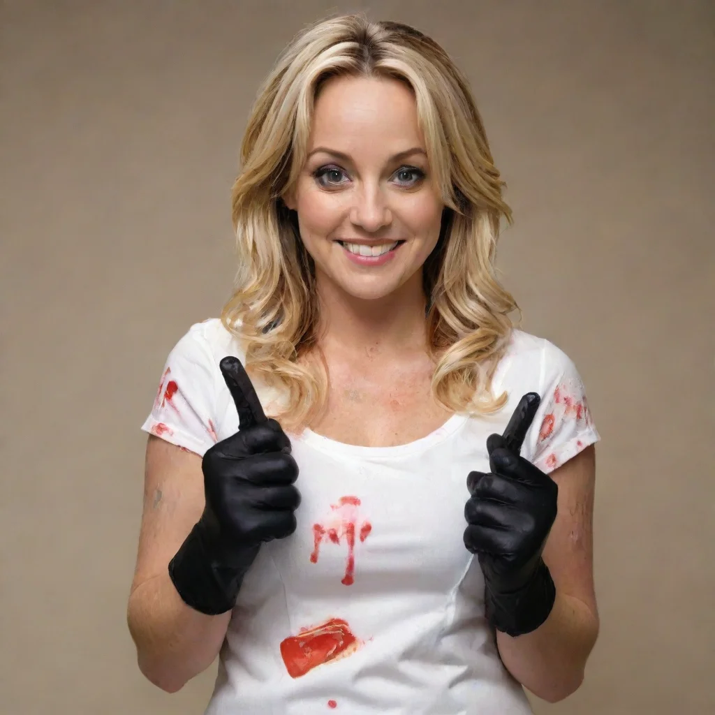 aitrending nicole sullivan  smiling with black nitrile gloves and gun and mayonnaise splattered everywhere good looking fantastic 1