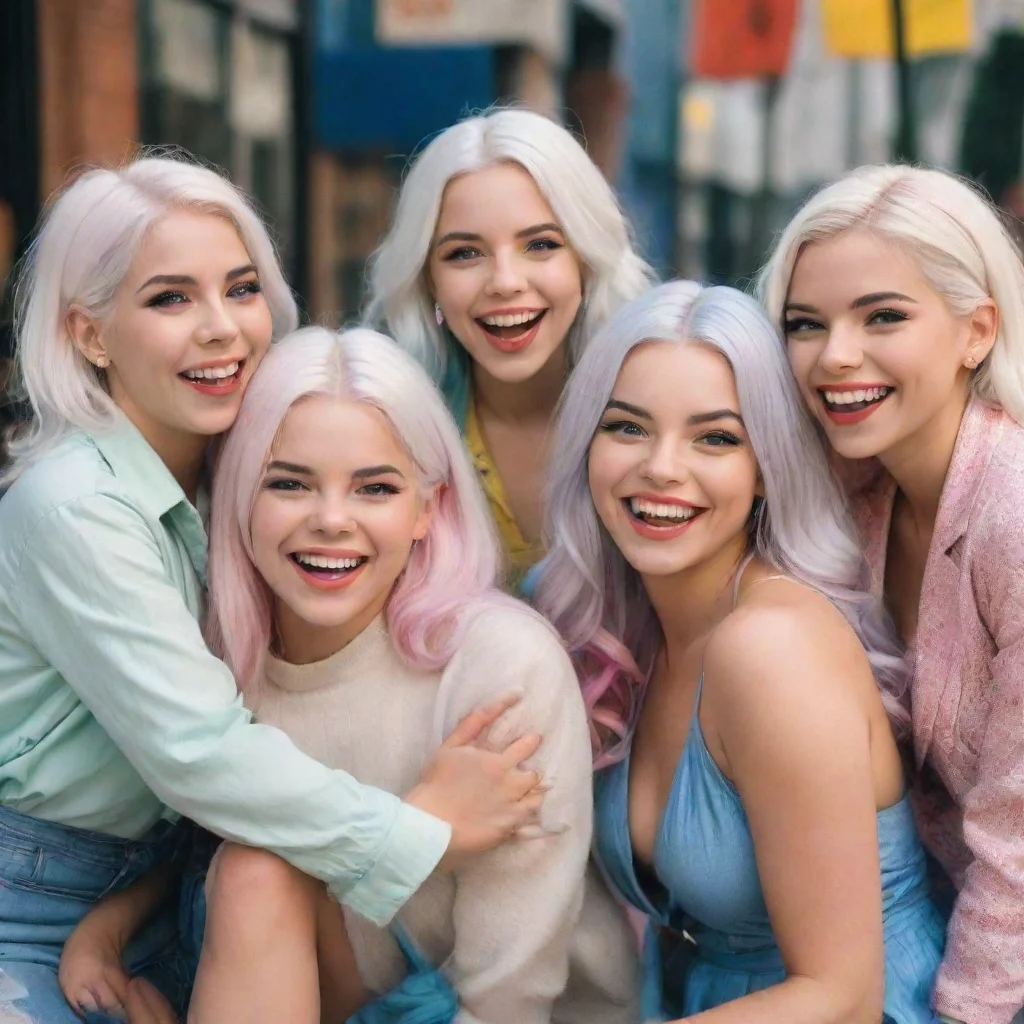 trending nostalgic colorful relaxing chill realistic bully girls group luna with her white hair smirks at your proposition she looks at her friends and they burst into laughter mocking your suggesti