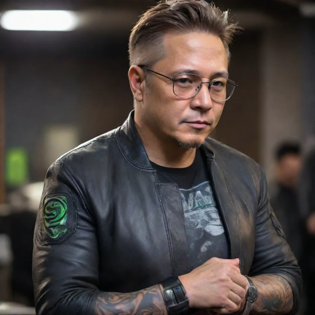 trending nvidia arm jensen huang tatoo sexy glasses strong masculine ripped dramatic hd amazing shot aesthetic arm shoulder tatoo leather jacket ripped good looking fantastic 1