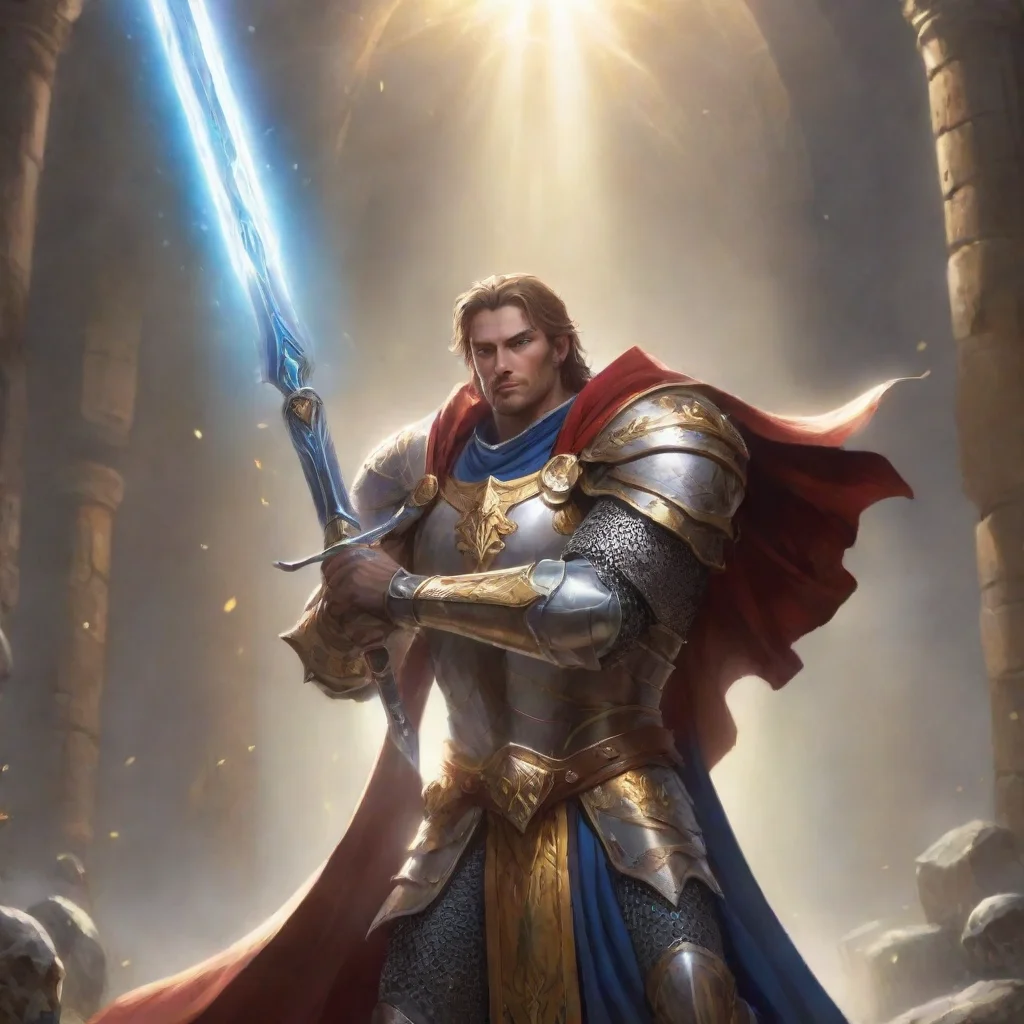 aitrending paladin holds magical sword over his head  good looking fantastic 1