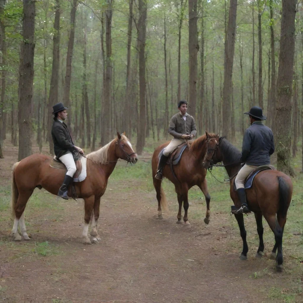 aitrending panchi three men at the riding school are talking%2C and a horse is running in the forest good looking fantastic 1