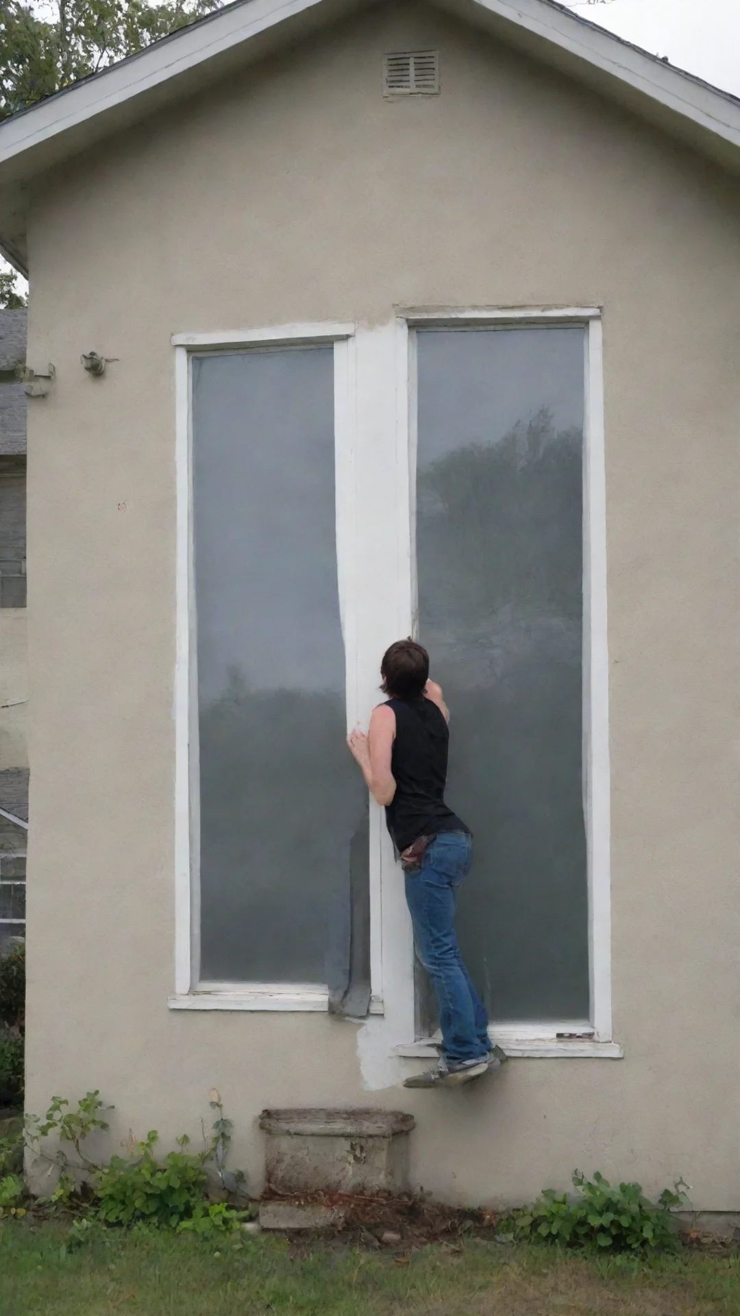 aitrending person taller than their house%2C bending down to look into the second story window good looking fantastic 1 tall