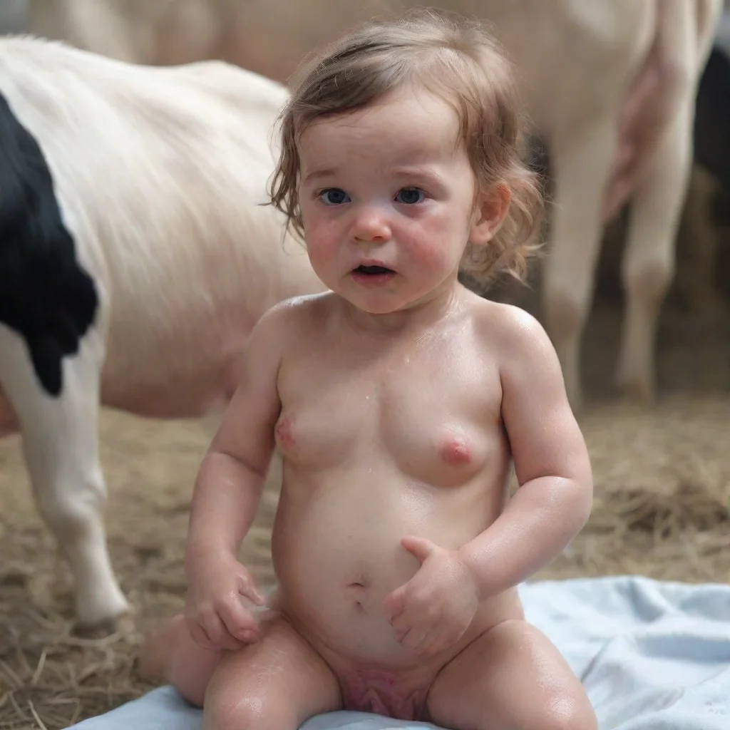 trending photorealistic hd detailed 8k cow give birth to a little baby girl human girl with  wet %26 slimy body. the baby girl come out of the cows%60s butt good looking fantastic 1