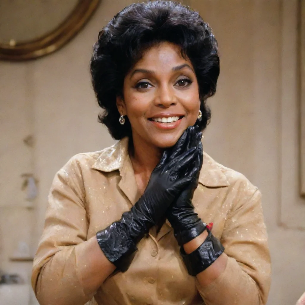 aitrending phylicia rashad as clair huxtable from the cosby show smiling  with black deluxe edition nitrile gloves and gun and mayonnaise splattered everywhere good looking fantastic 1