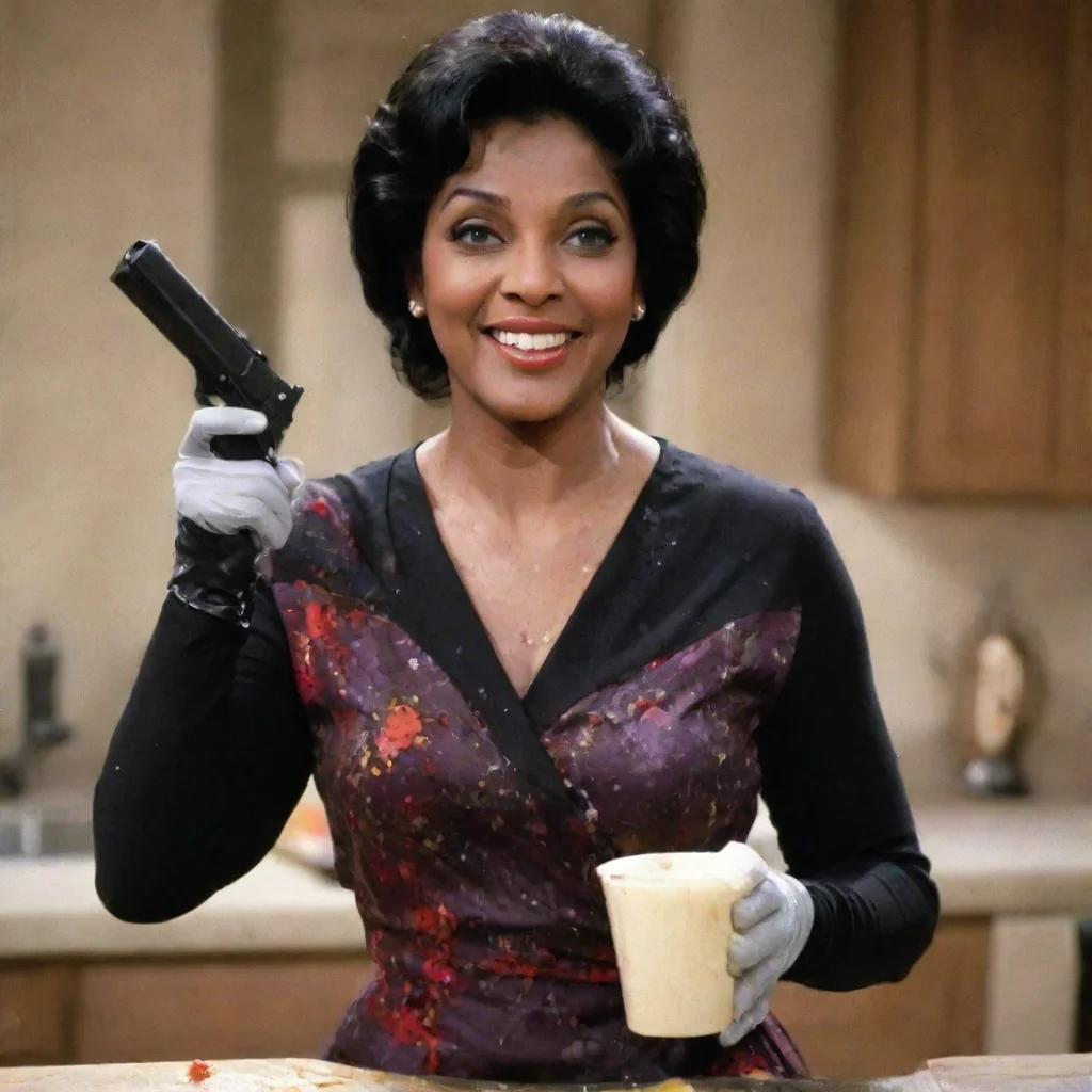 aitrending phylicia rashad as clair huxtable from the cosby show smiling  with black nice nitrile gloves and gun and mayonnaise splattered everywhere good looking fantastic 1