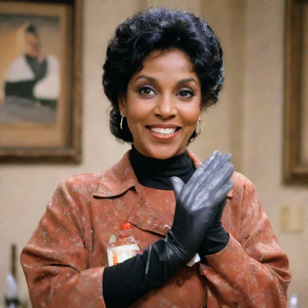 aitrending phylicia rashad as clair huxtable from the cosby show smiling  with black ultra nitrile gloves and gun and mayonnaise splattered everywhere good looking fantastic 1