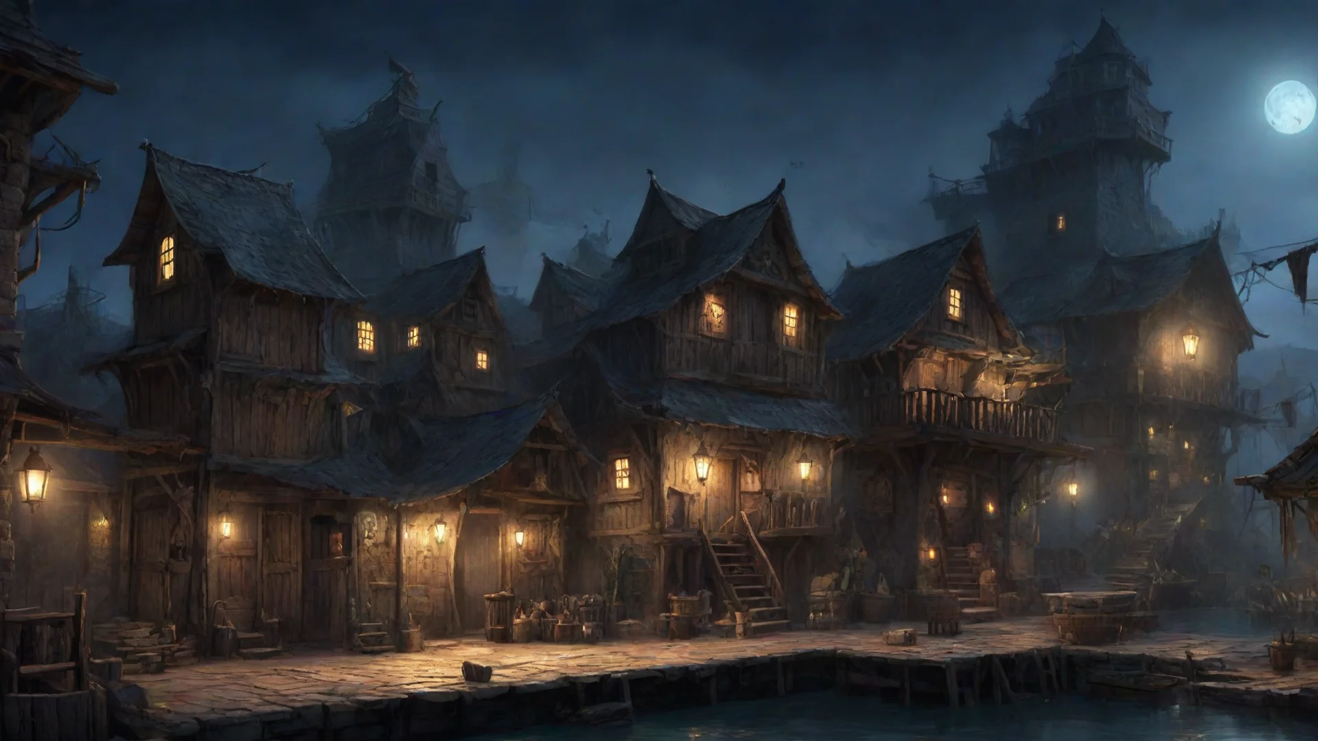 aitrending pirate village by night concept art%2C pub%2C prison good looking fantastic 1 wide