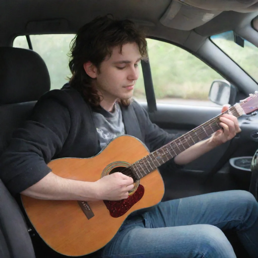 aitrending playing guitare in a car good looking fantastic 1