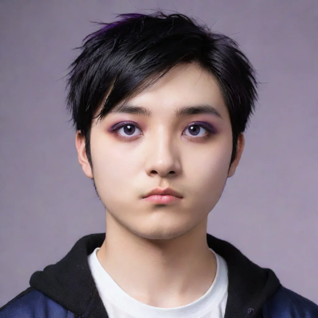 aitrending pngtuber he is male%2C black hair slightly purple%2C black eyes%2C has panda eyes  good looking fantastic 1