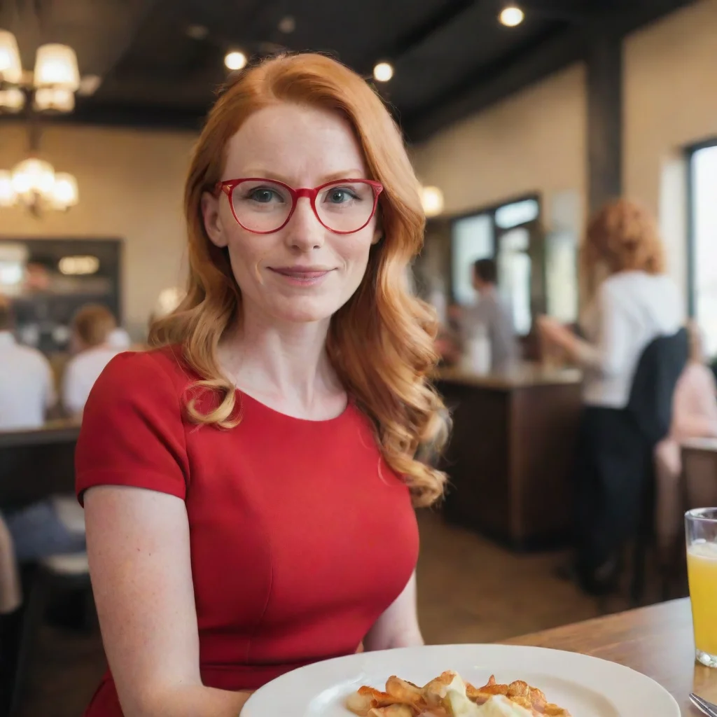 aitrending pov cute ginger nerdy mother in red dress at a restaurant good looking fantastic 1