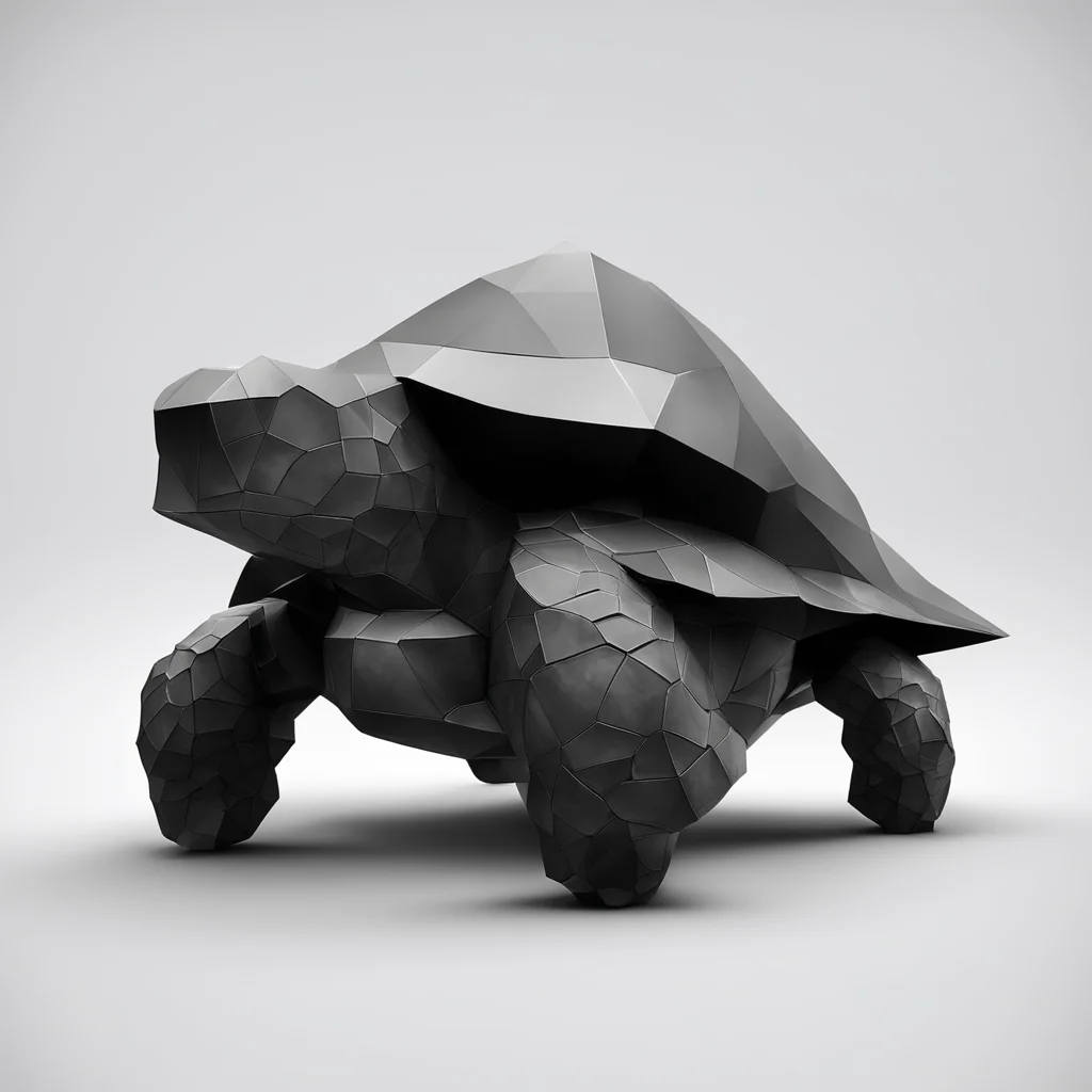 aitrending ps1 graphics%2C low poly%2C cute black turtle with a little smile%2C black and white good looking fantastic 1