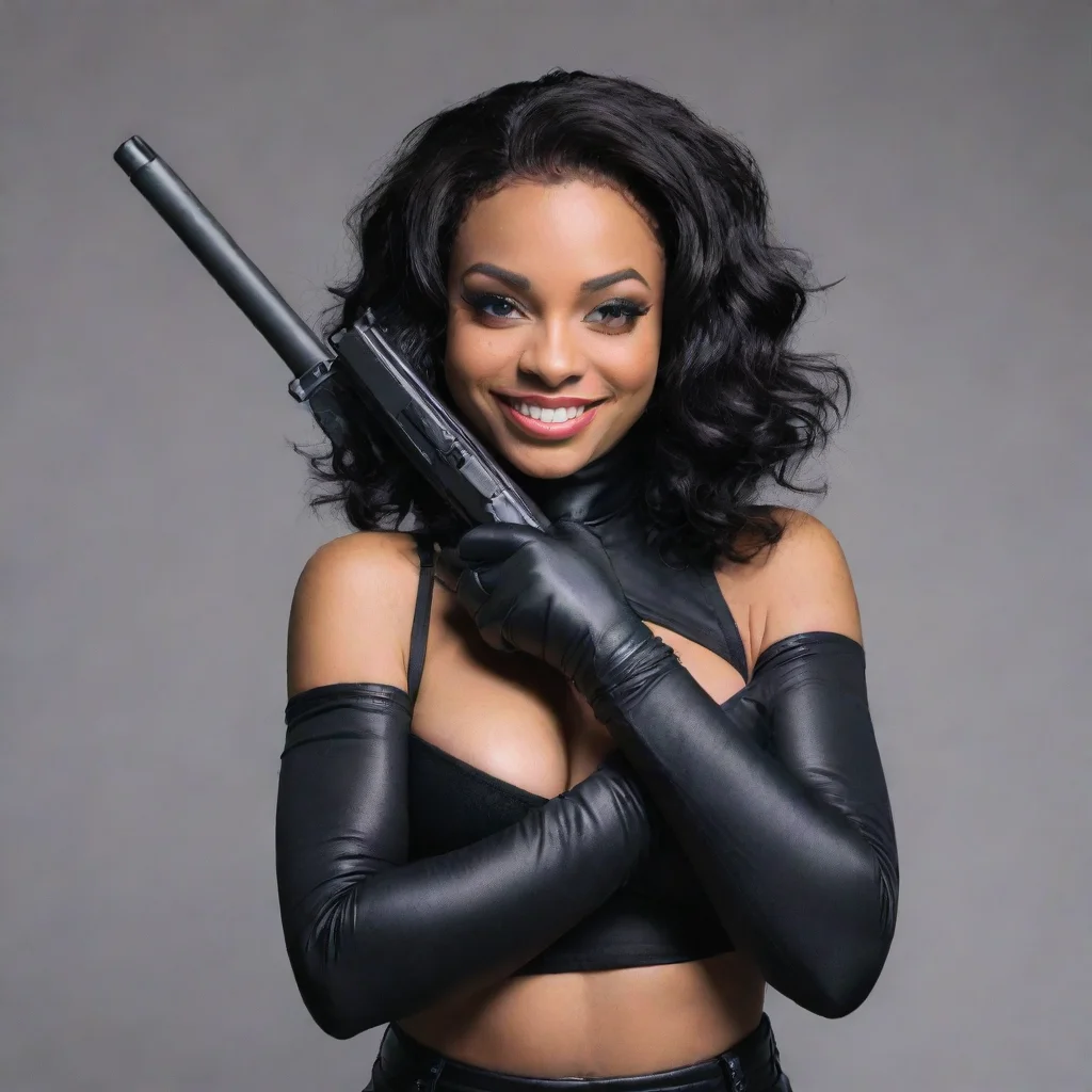 aitrending raven symonne  smiling with black gloves and gun good looking fantastic 1