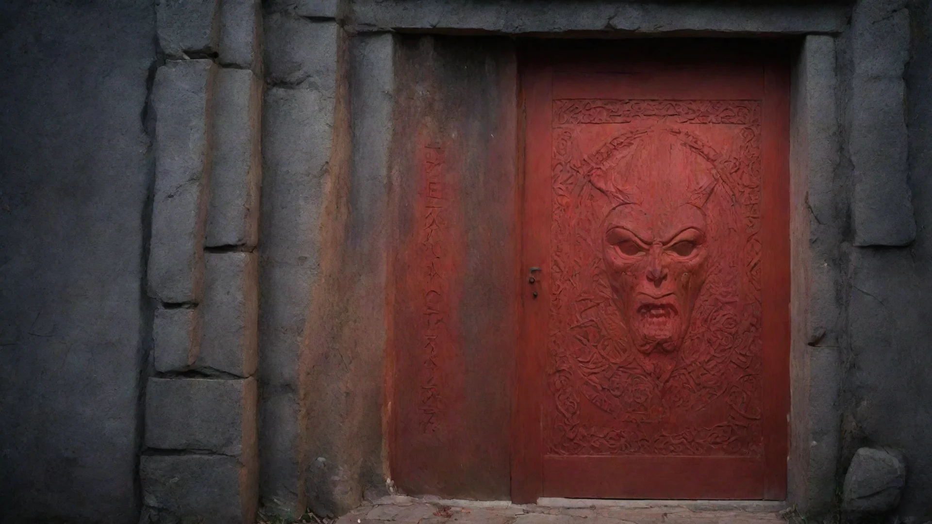 trending rectangular glowing red door with demonic runes carved in the side good looking fantastic 1 wide