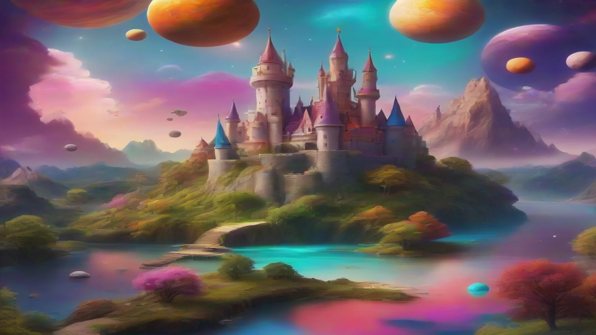 aitrending relaxing calming colorful world with floating planets and castles good looking fantastic 1 wide