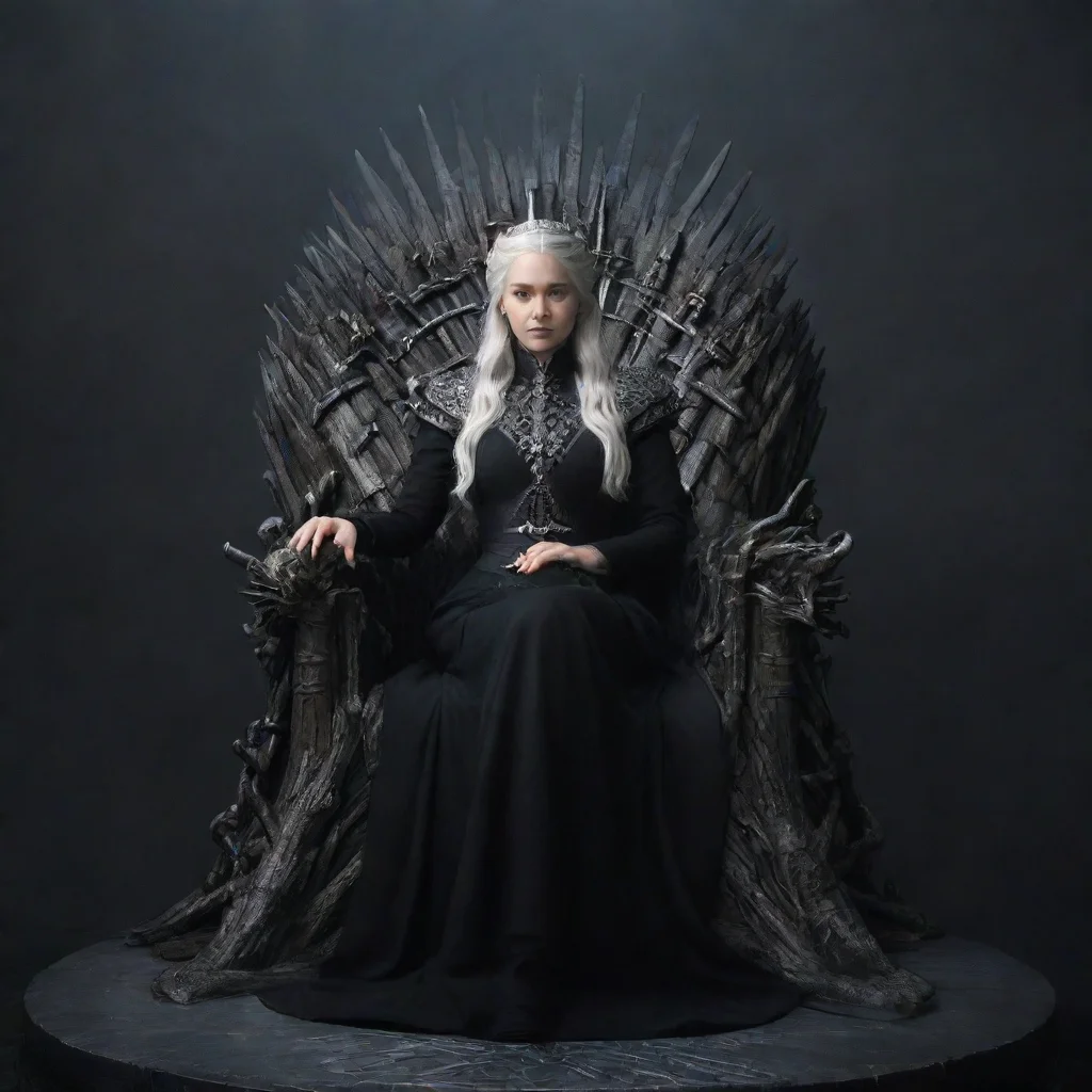 aitrending rhaenyra targaryen sitting on the iron throne%2C with head of aegon ii on silver plate good looking fantastic 1