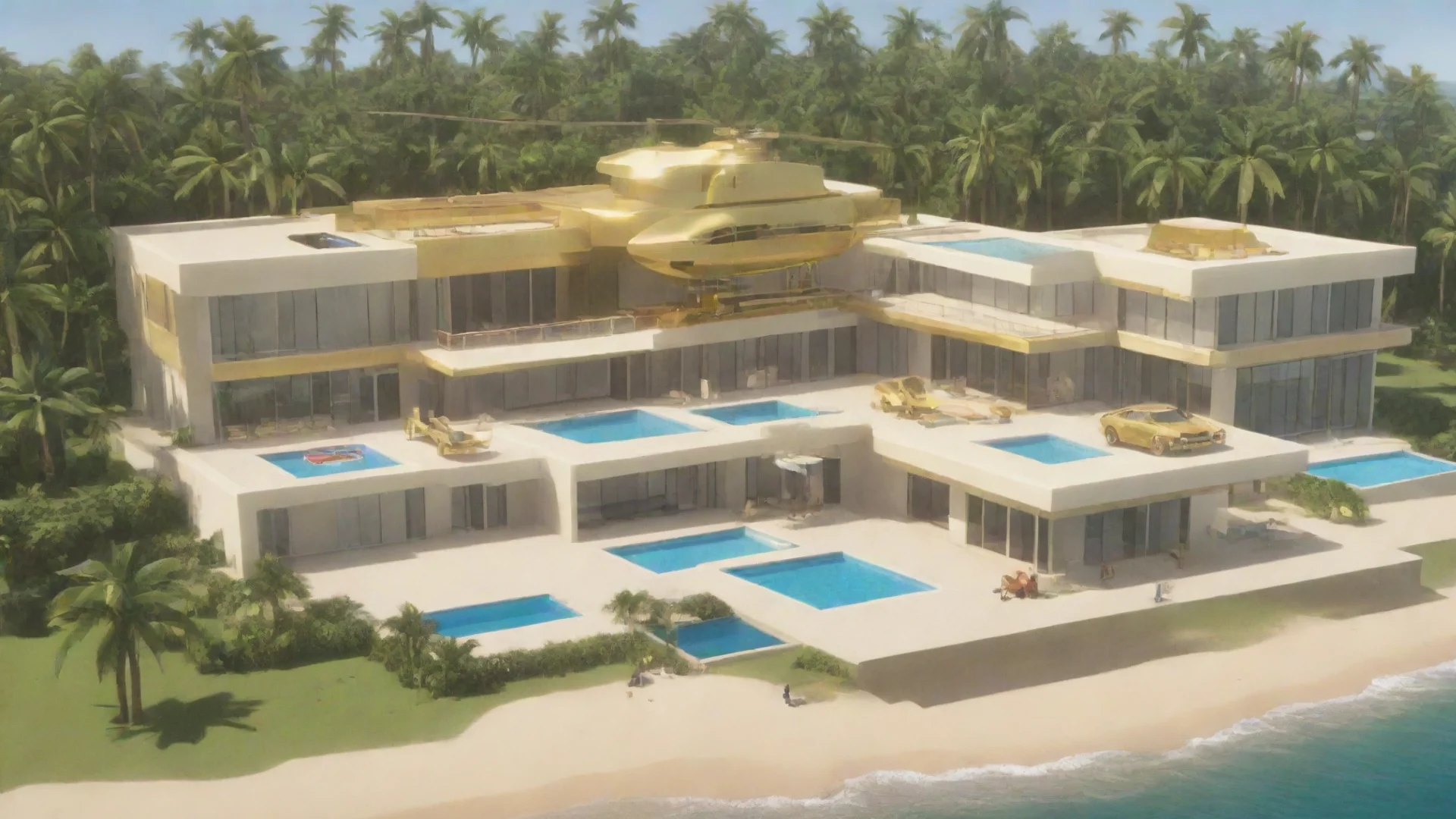 aitrending roblox modern mansion on beach with gold car in center and helicopter good looking fantastic 1 wide
