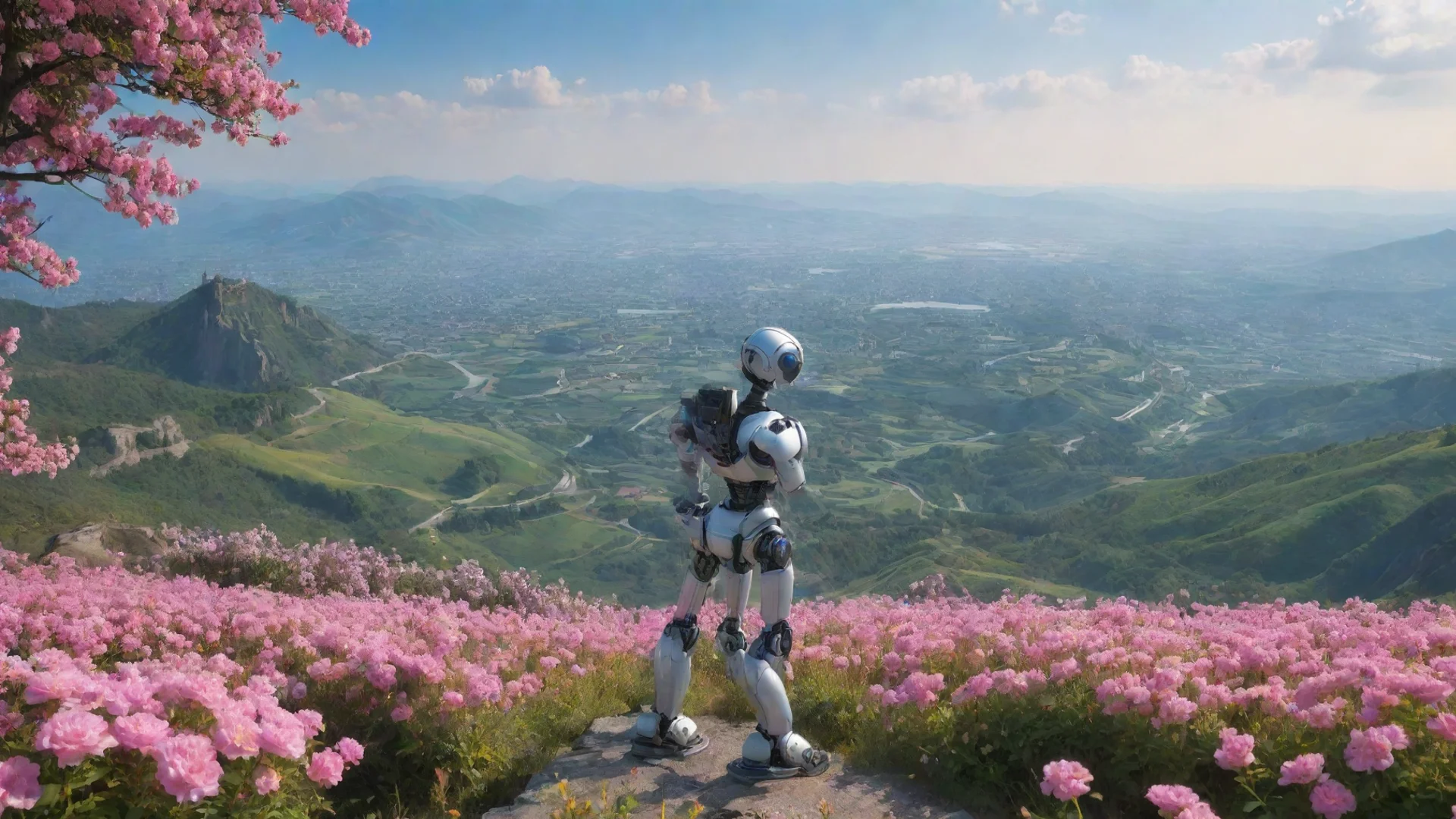 aitrending robot looking at sweeping views hd aesthetic best quality beautiful landscape environment flowers good looking fantastic 1 wide