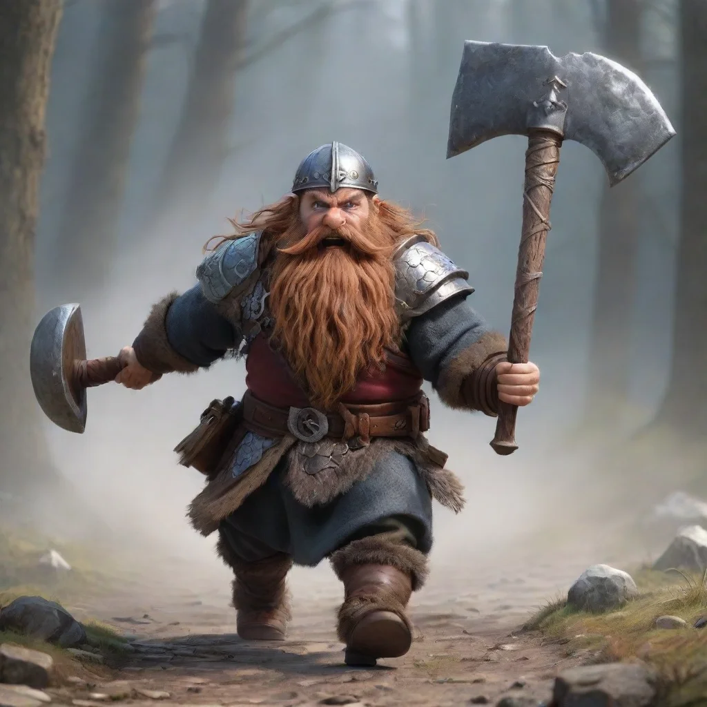 aitrending running dwarf with plate mail and long beard%2C with a big battle axe. image from behind good looking fantastic 1
