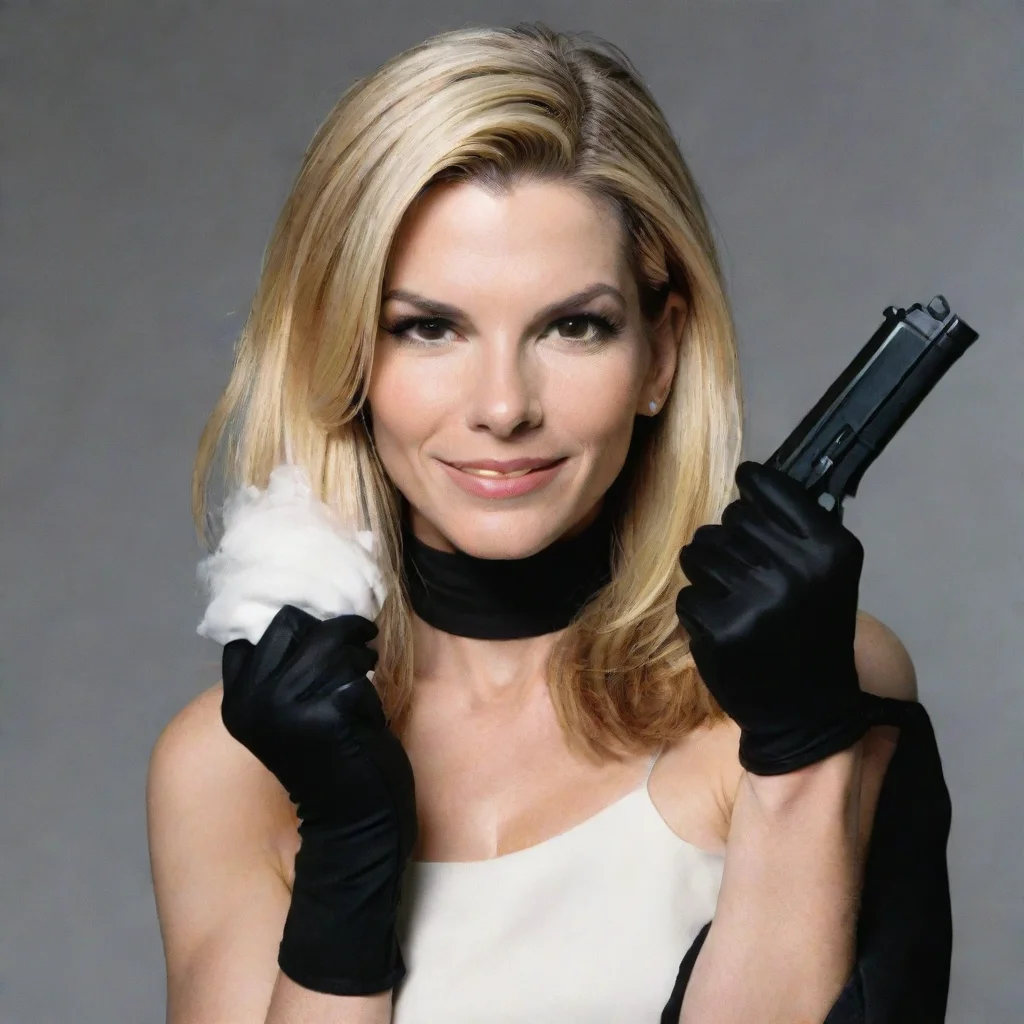 aitrending sandra annette bullock blonde hair smiling   with black gloves and gun shooting  mayonnaise good looking fantastic 1