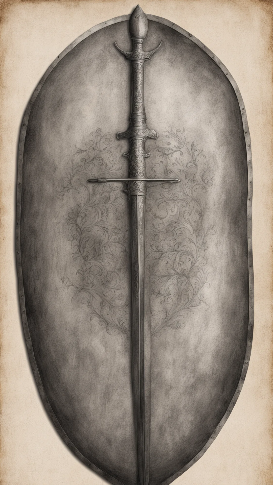 aitrending shield with drawing of a smiting longsword good looking fantastic 1 tall