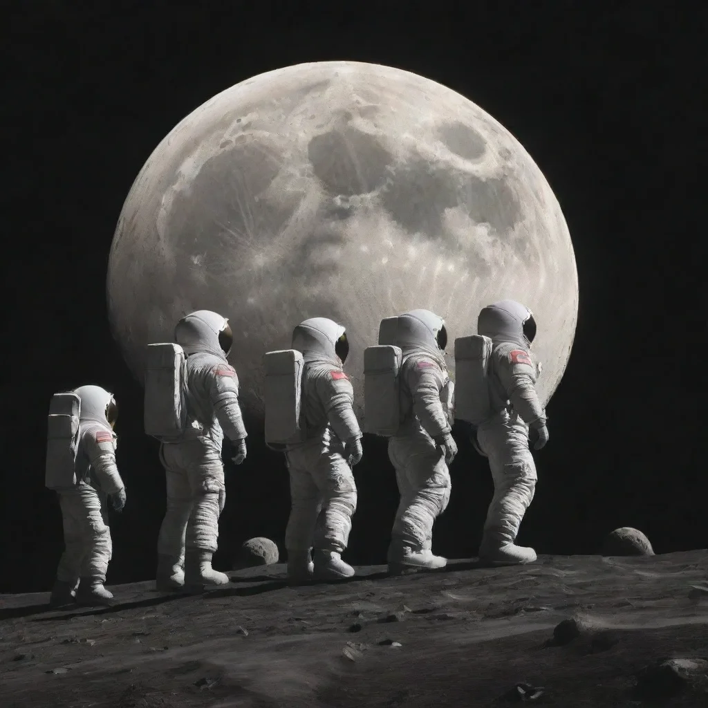 aitrending simple illustration of 5 astronauts walking in line across the moon%2C seen from the side. good looking fantastic 1