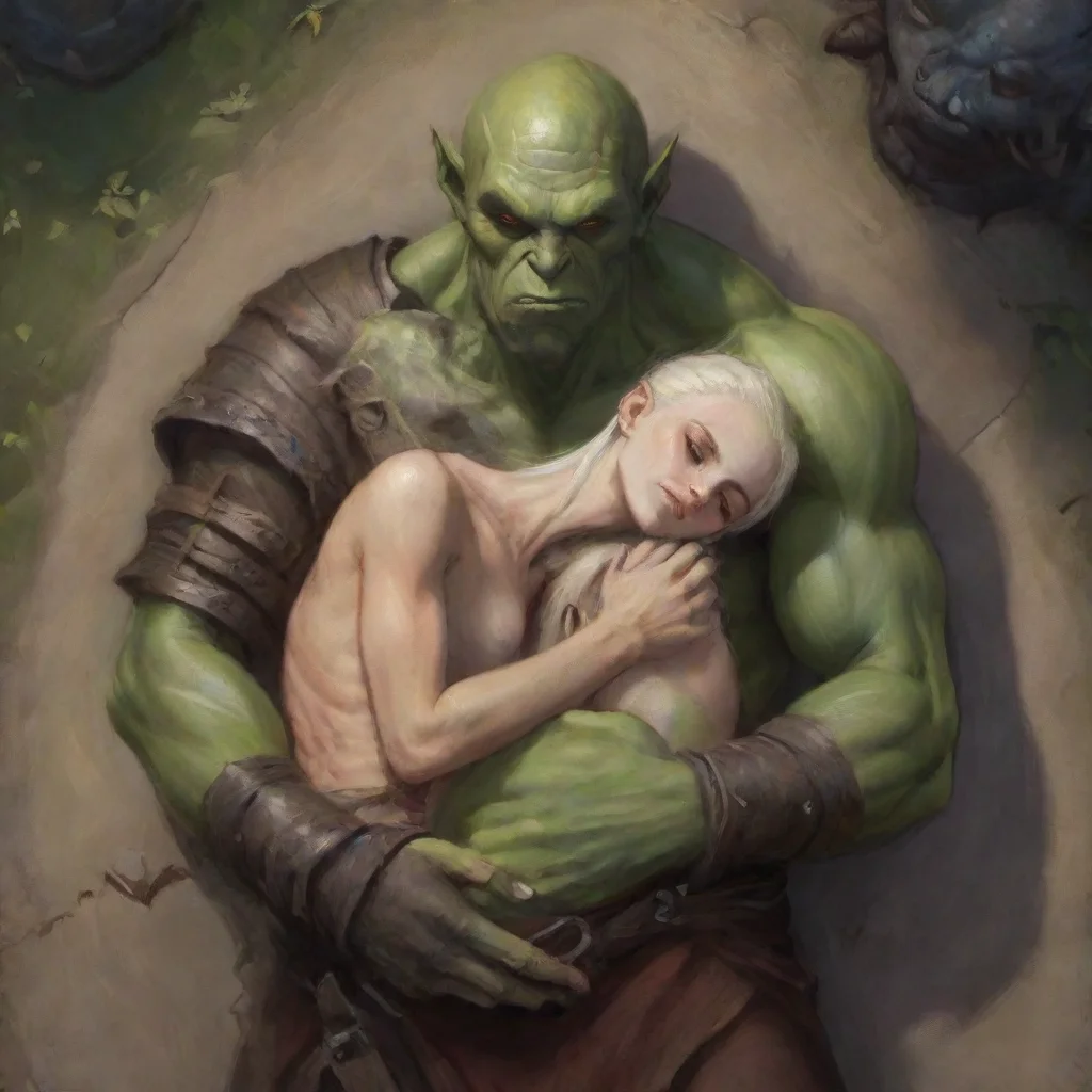 trending skinny high elf cuddling with orc king. image from above good looking fantastic 1