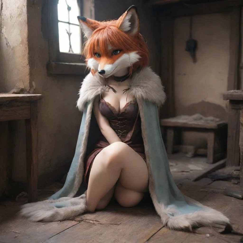 trending slave anthropomorphic foxgirl fur damaged cloth shy sad anime medieval room good looking fantastic 1