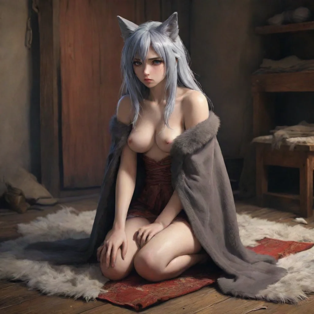 aitrending slave wolf woman fur damaged cloth shy sad anime medieval room good looking fantastic 1