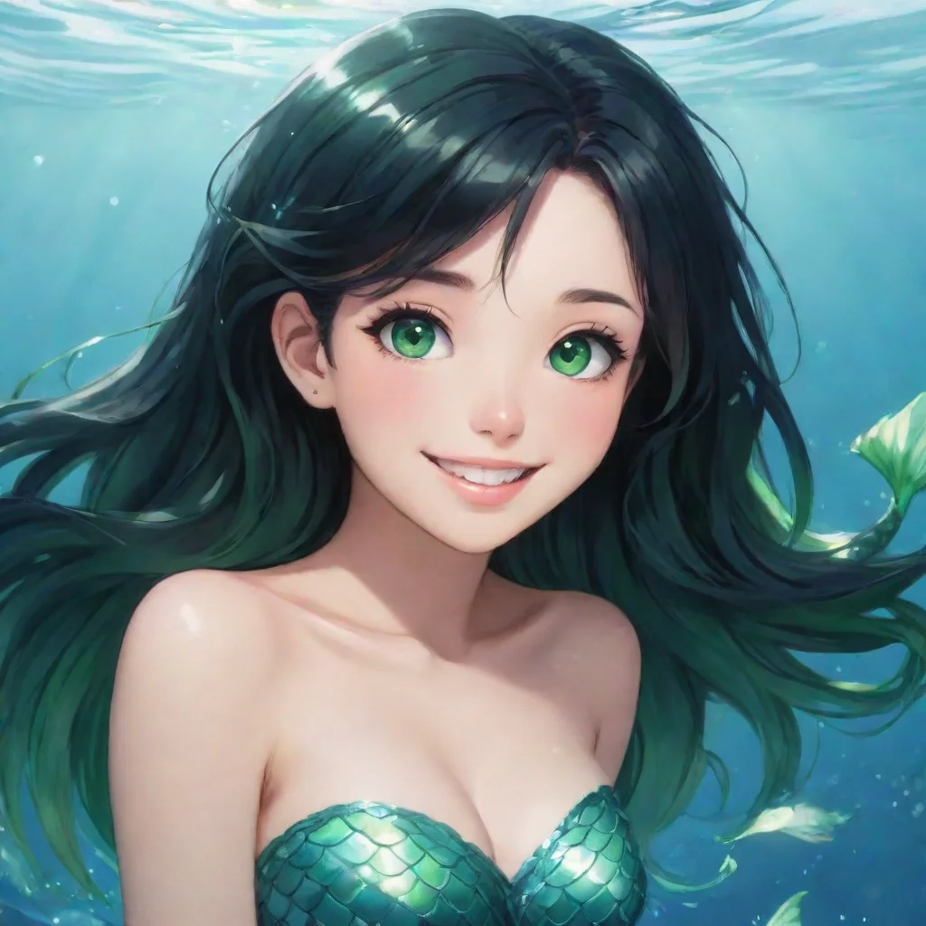 aitrending smiling anime anime mermaid with black hair and green eyes good looking fantastic 1