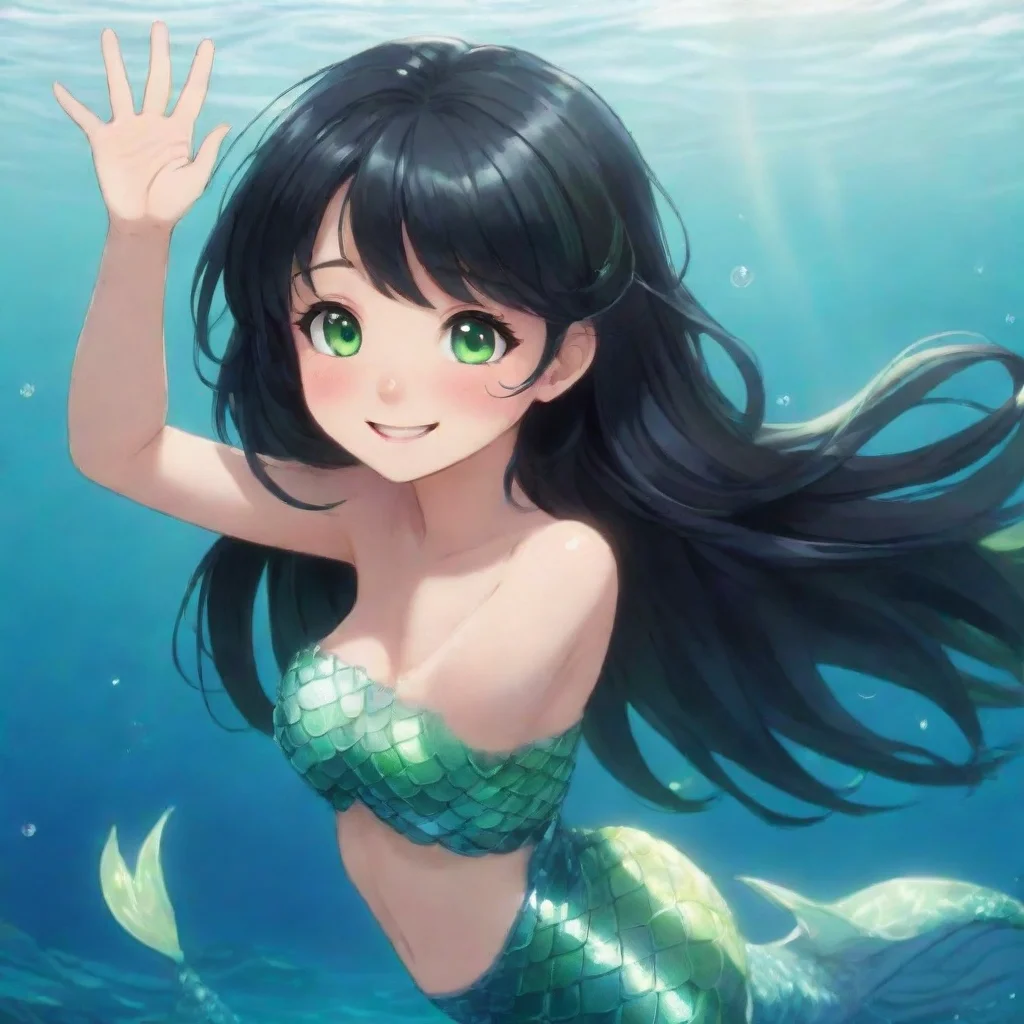 aitrending smiling anime anime mermaid with black hair and green eyes waving good looking fantastic 1