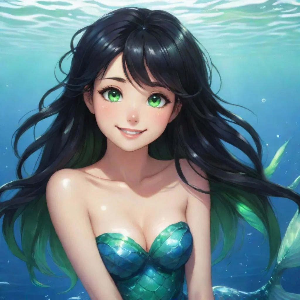 aitrending smiling anime mermaid black hair green eyes good looking fantastic 1
