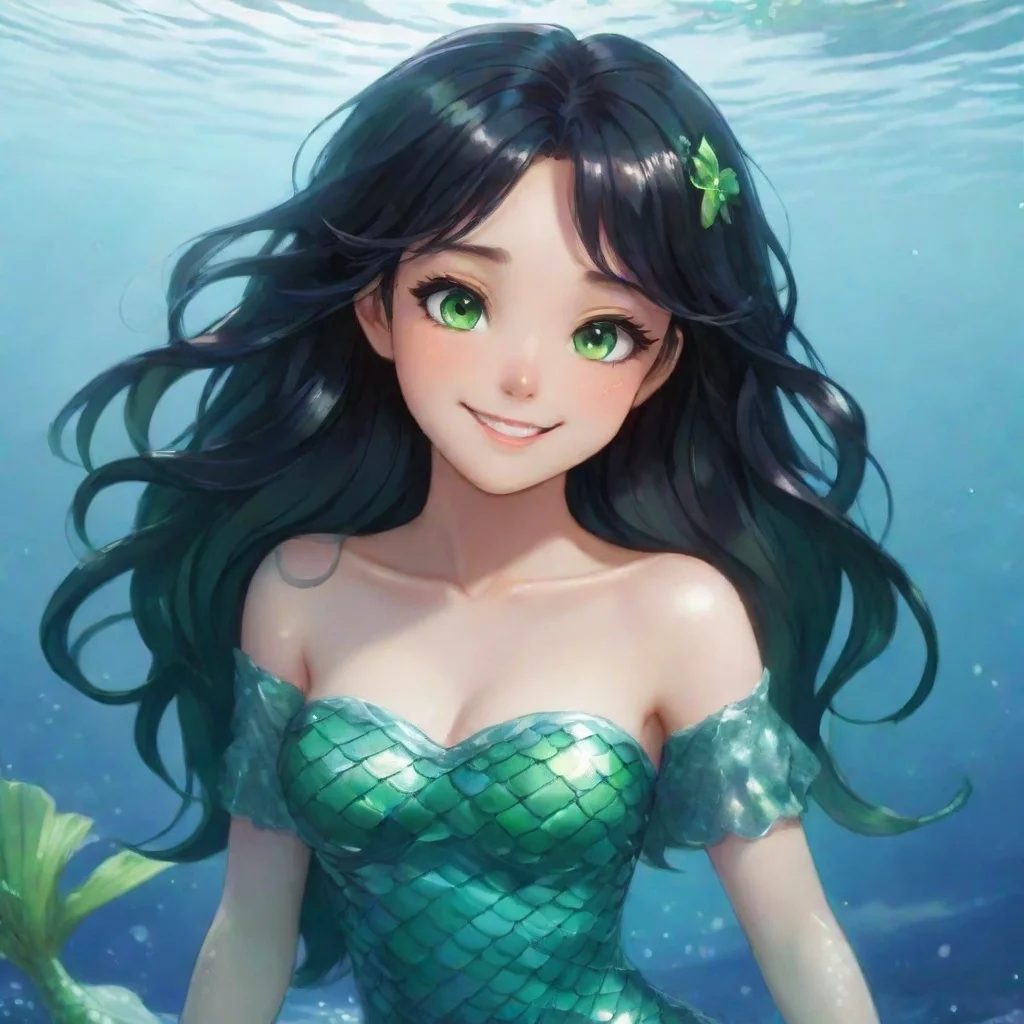 aitrending smiling anime mermaid with black hair and green eyes good looking fantastic 1