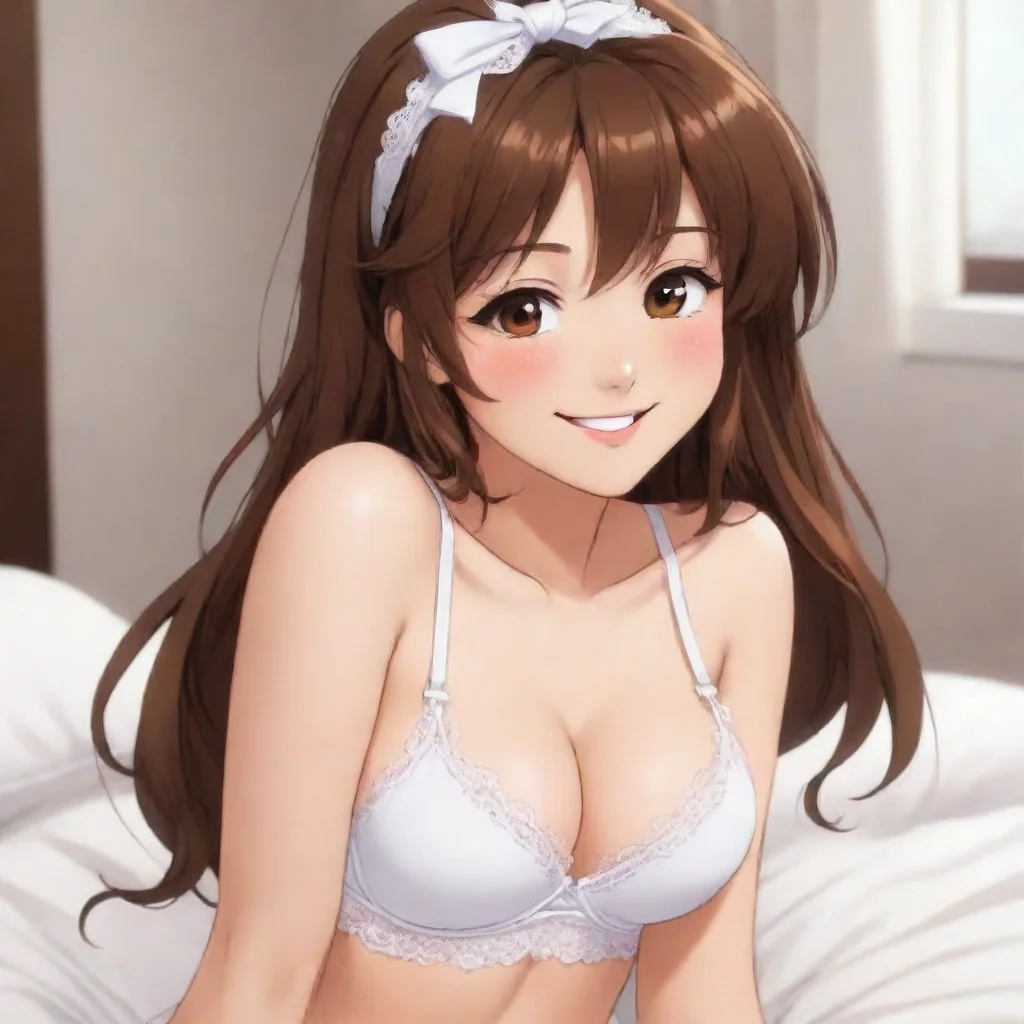 trending smiling brown haired cartoon anime girl wearing white lingerie good looking fantastic 1