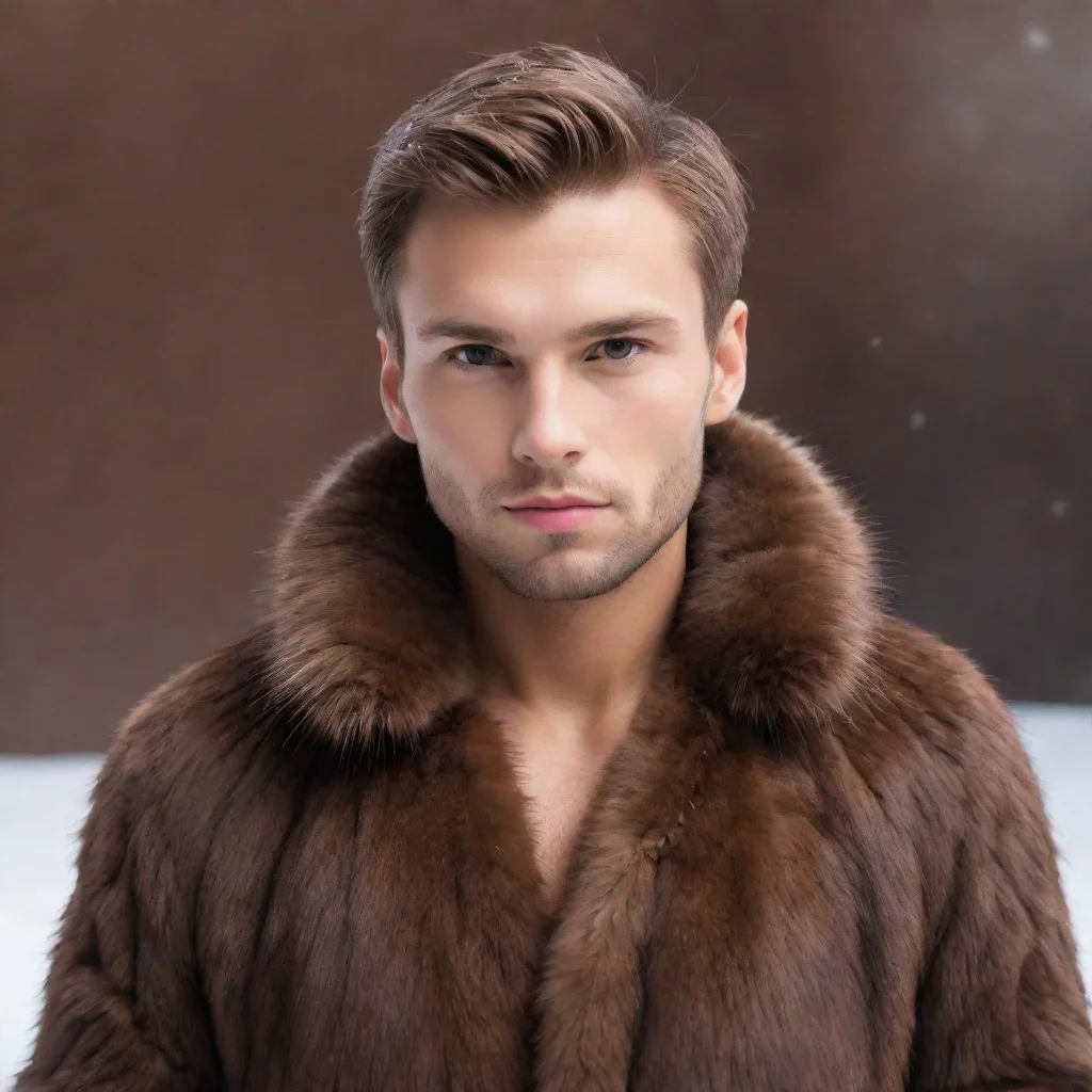 trending snowy background a human male covered in realistic brown mink fur  good looking fantastic 1