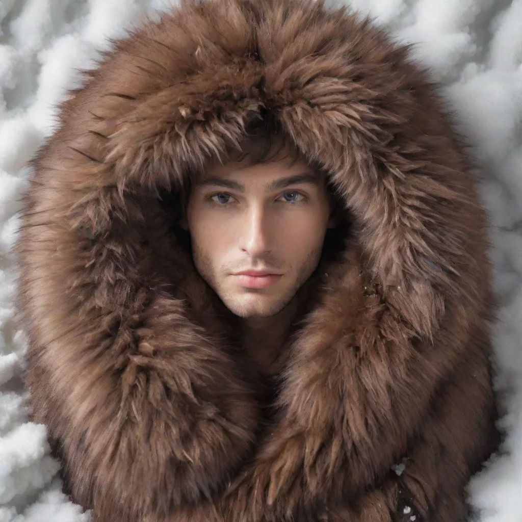 trending snowy background a human male trapped in realistic brown mink fur  good looking fantastic 1