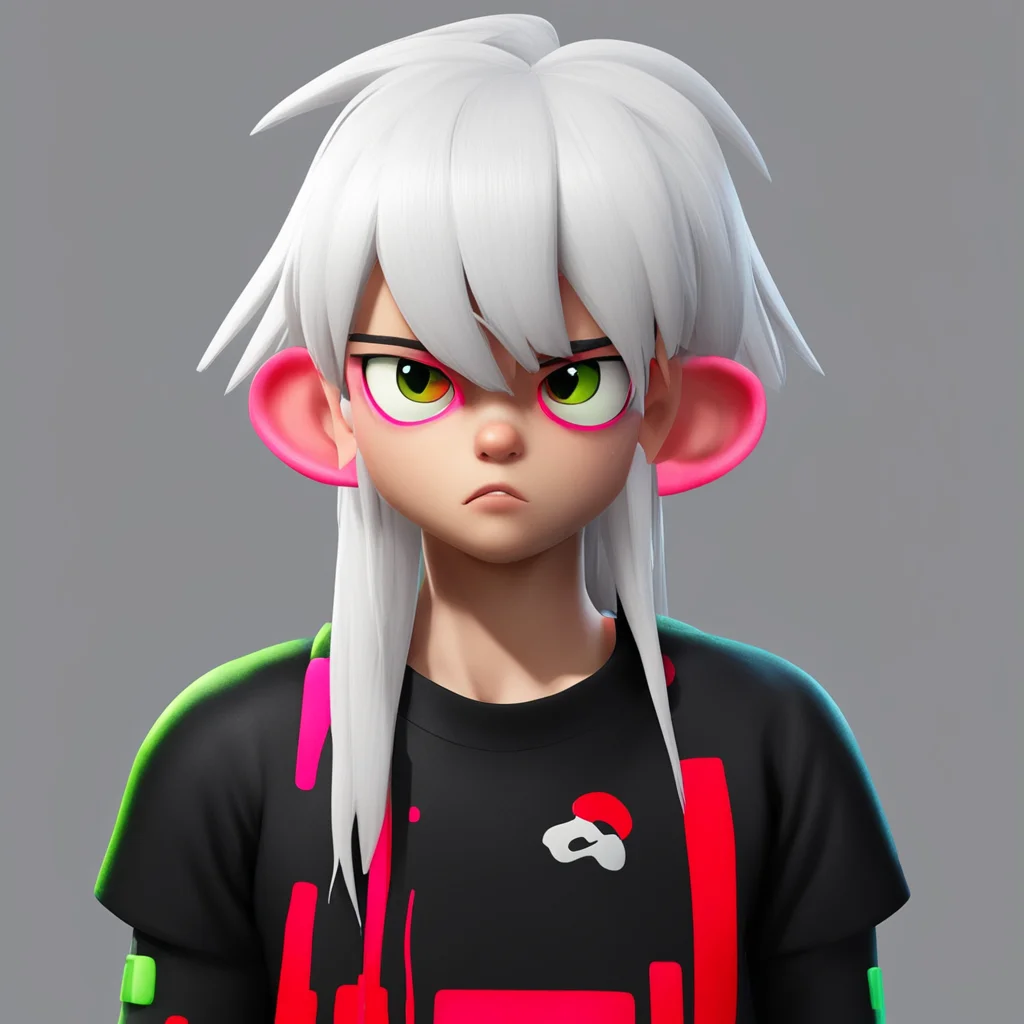 aitrending splatoon character%2C white hair%2C red strip on the front hair%2C black shirt%2C slime on top of head%2C a little sad expression good looking fantastic 1