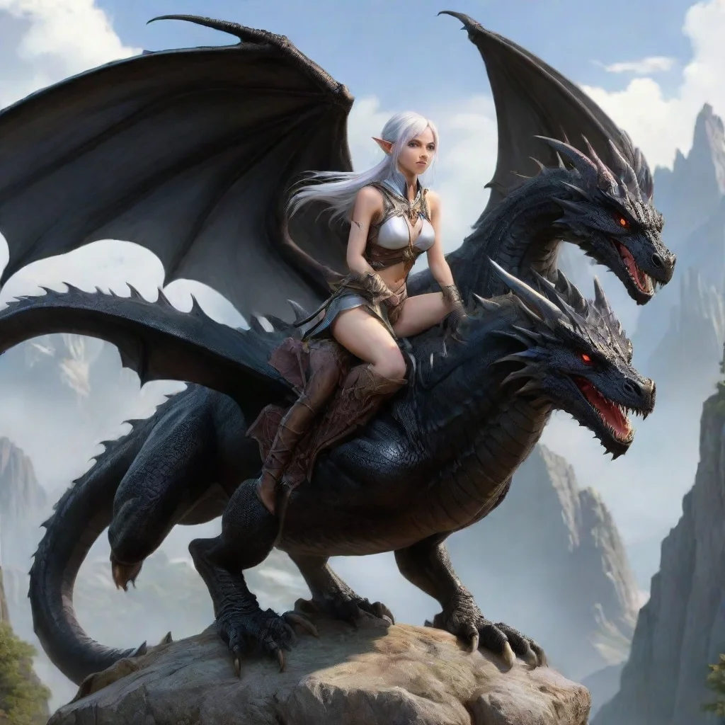 aitrending sporty slim high elf rides on a huge black dragon good looking fantastic 1
