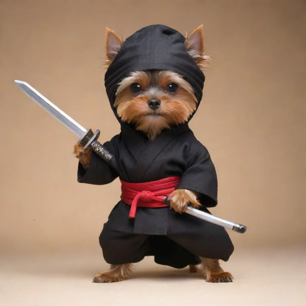 aitrending standing yorkshire terrier dressed as a hollywood ninja with covered head holding a katana good looking fantastic 1