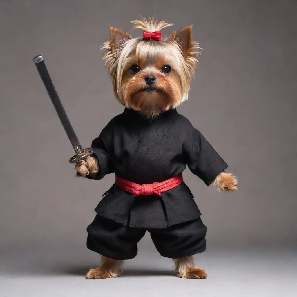 trending standing yorkshire terrier dressed as a ninja holding a katana good looking fantastic 1