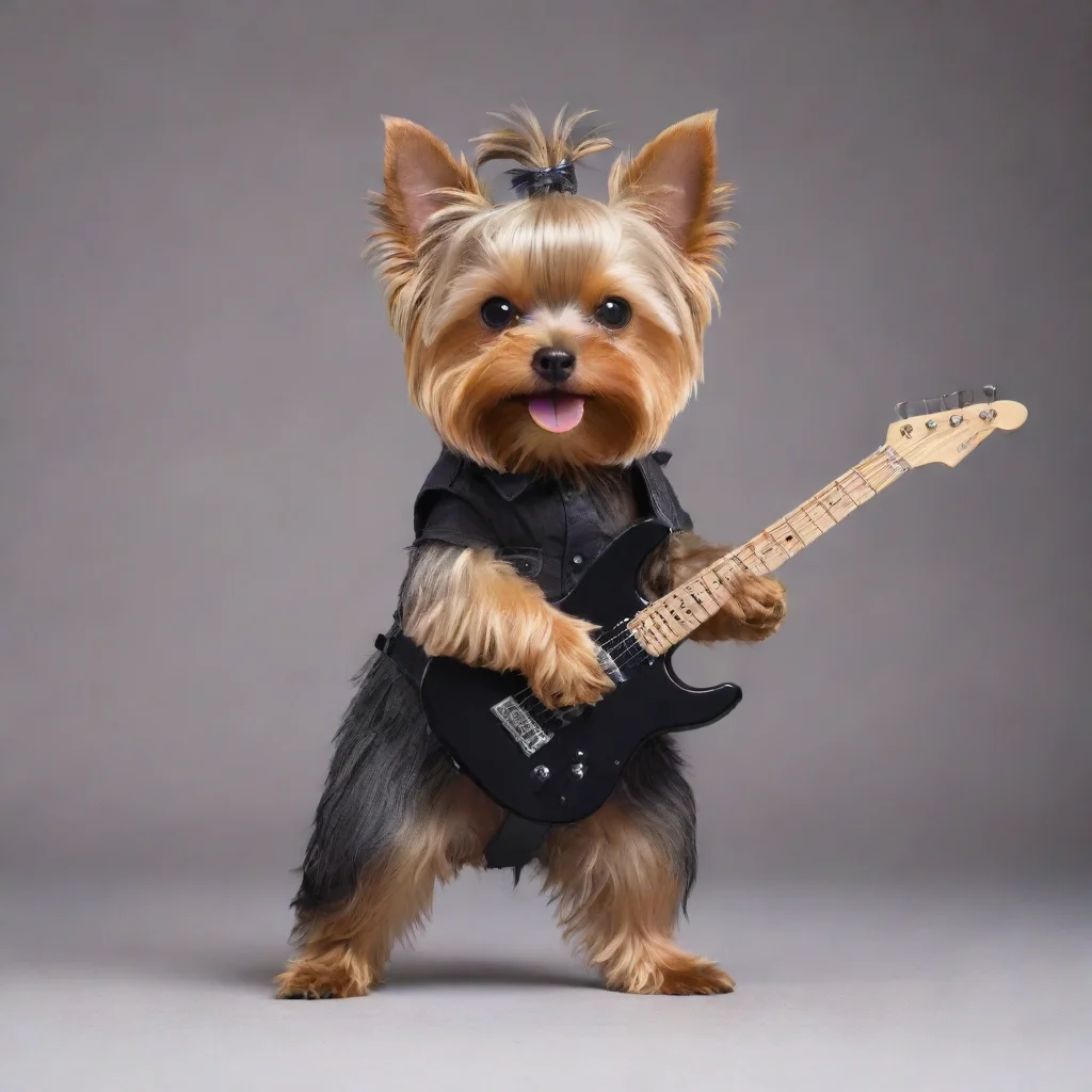 aitrending standing yorkshire terrier playing the electric guitar good looking fantastic 1
