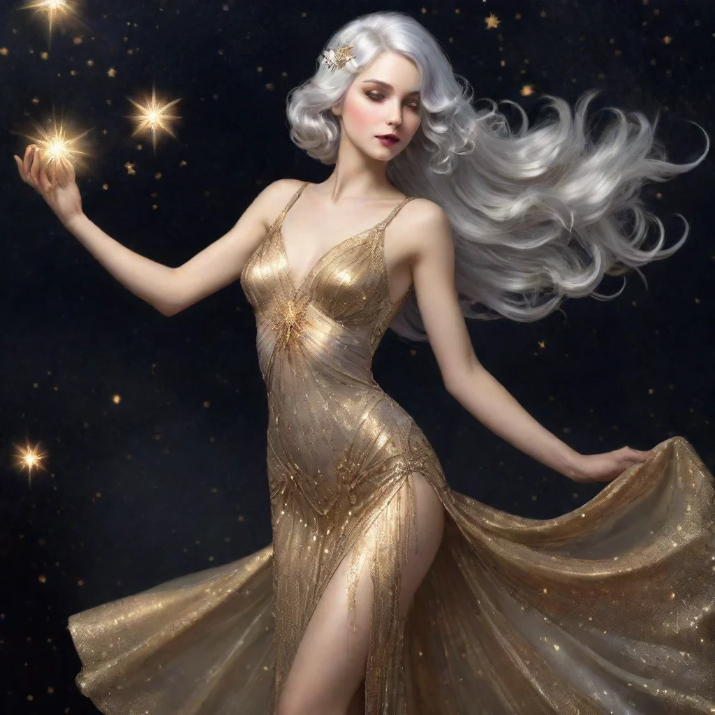 aitrending star goddess silver hair fantasy art night golden dress good looking trending fantastic 1920s good looking fantastic 1